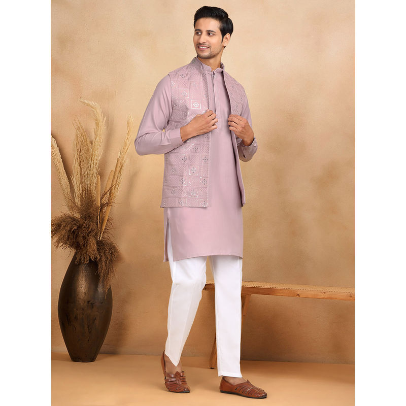 KRAFT INDIA LUXE Mauve Embroidered Kurta with Trouser and Nehru Jacket (Set of 3) (42)