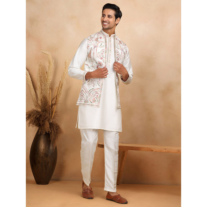 KRAFT INDIA LUXE Cream Embroidered Kurta with Trouser and Nehru Jacket (Set of 3) (44)