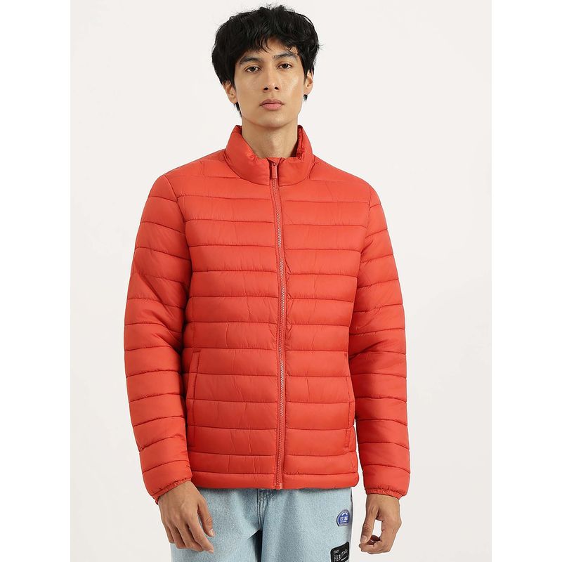 United Colors of Benetton Red Regular Fit High Neck Solid Puffer Jacket (L)
