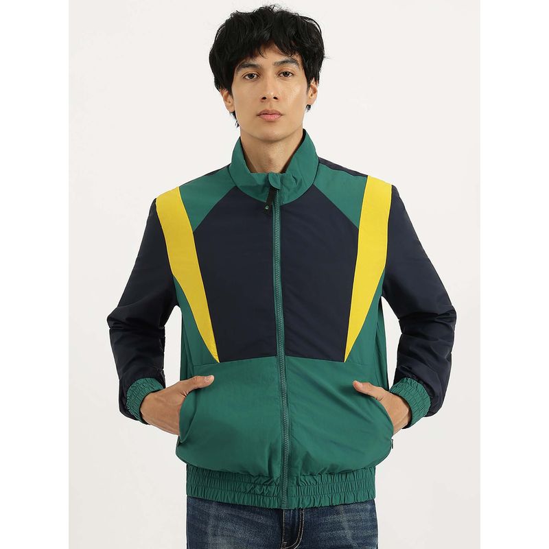 United Colors of Benetton Green Regular Fit High Neck Colour-Blocked Jacket (M)