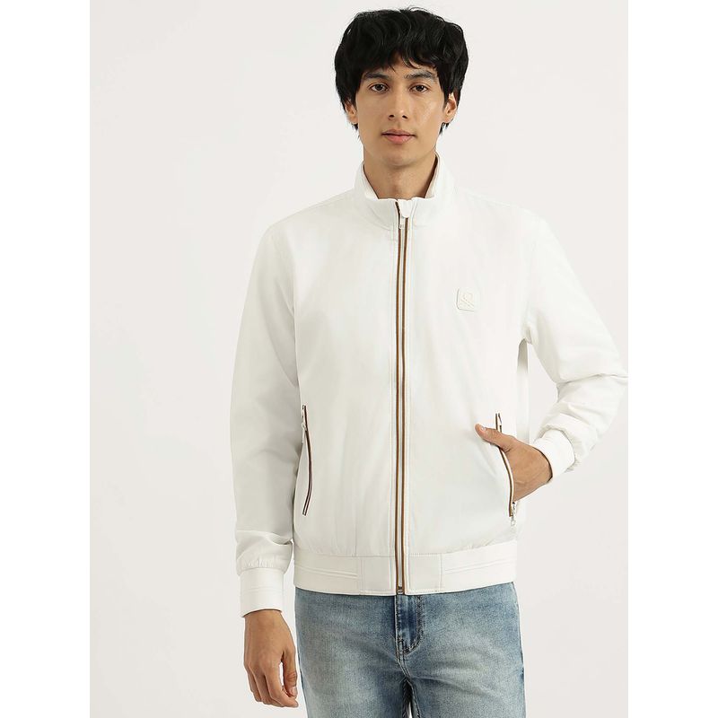 United Colors of Benetton White Regular Fit High Neck Solid Jacket (XL)
