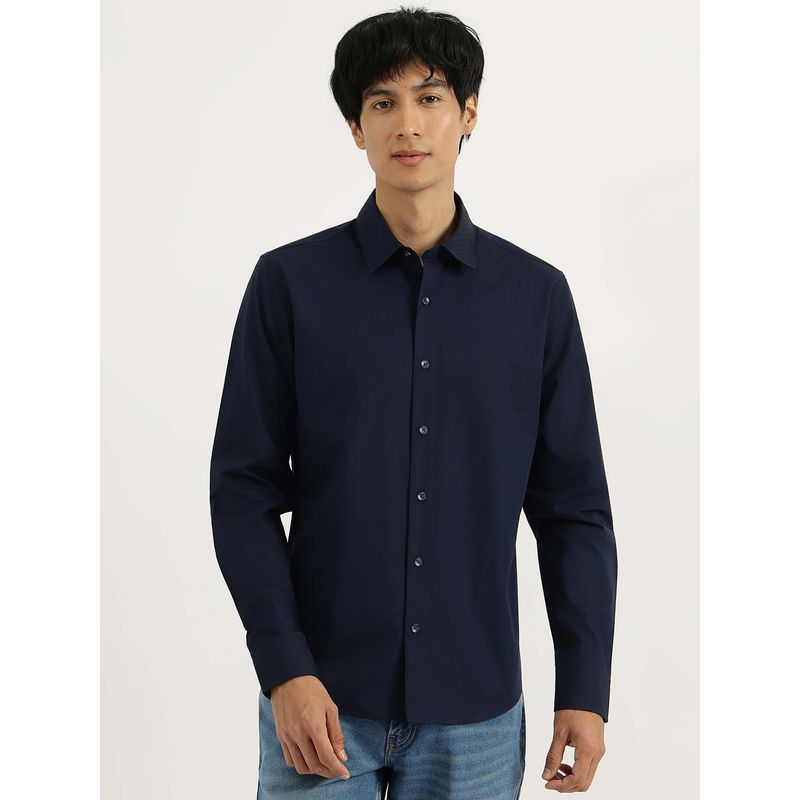 United Colors of Benetton Navy Blue Regular Fit Spread Collar Patterned Shirt (44)