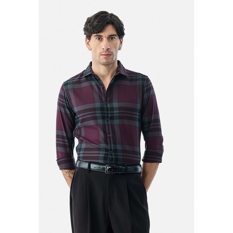 Snitch Burgundy Plaid Slim Semi Formal Luxe Shirt (XS)