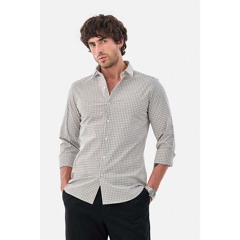 Snitch Olive Micro Check Slim Semi Formal Shirt (M)