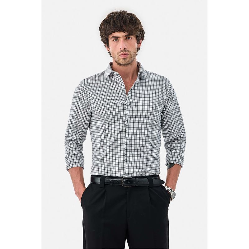Snitch Black Micro Check Slim Semi Formal Shirt (S)