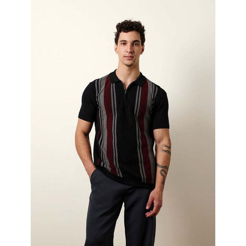 THE BEAR HOUSE Men'S Black Half Sleeve Polo T-Shirt (S)