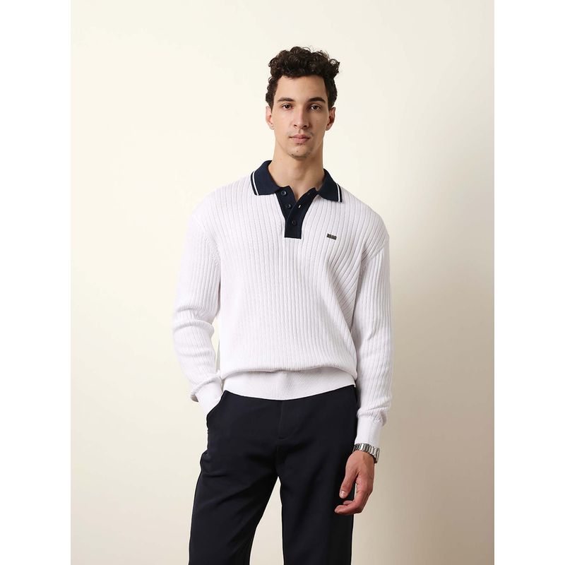 THE BEAR HOUSE Men'S White Full Sleeve Polo T-Shirt (S)