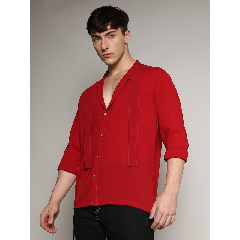 Campus Sutra Men Crimson Red Slash Collar Shirt (XL)