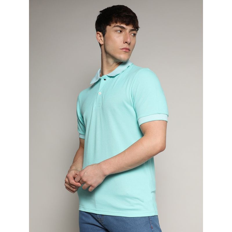 Campus Sutra Men Aqua Blue Basic Polo T-Shirt (S)
