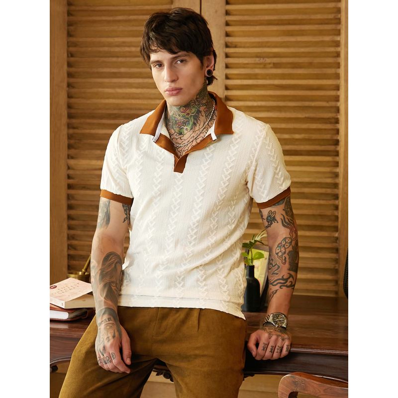 Campus Sutra Men'S Daisy White Arc-Tactile Polo T-Shirt (L)