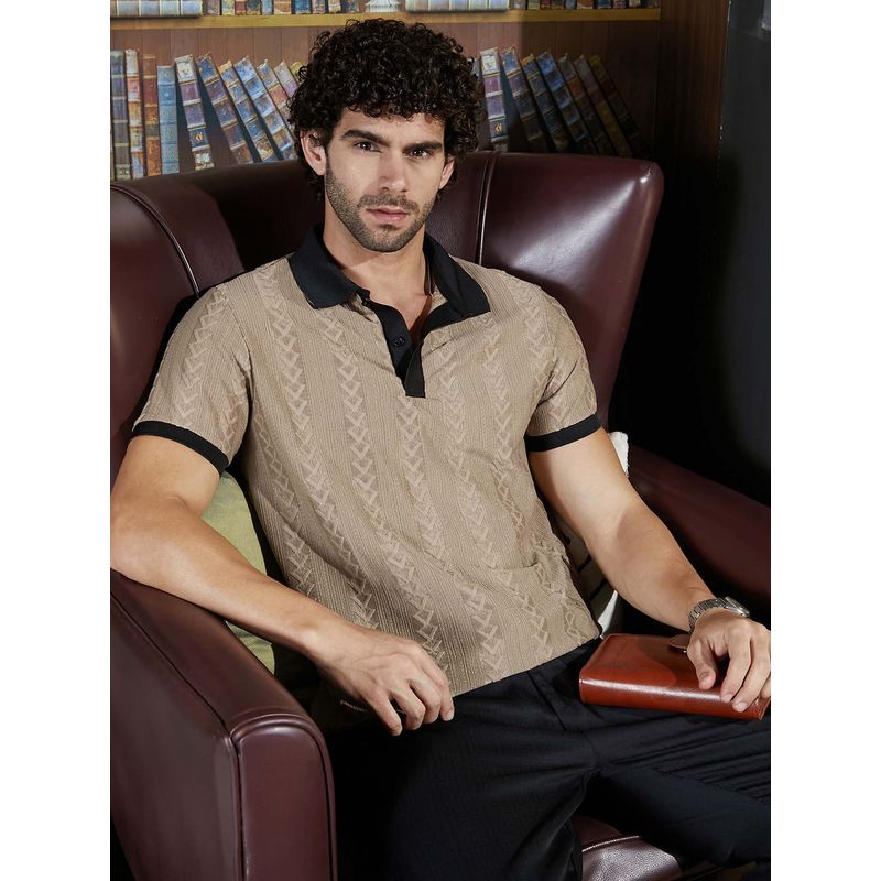 Campus Sutra Men'S Camel Beige Arc-Tactile Polo T-Shirt (L)