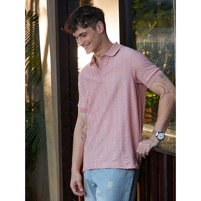 Campus Sutra Men'S Blush Pink Arc-Tactile Polo T-Shirt (M)
