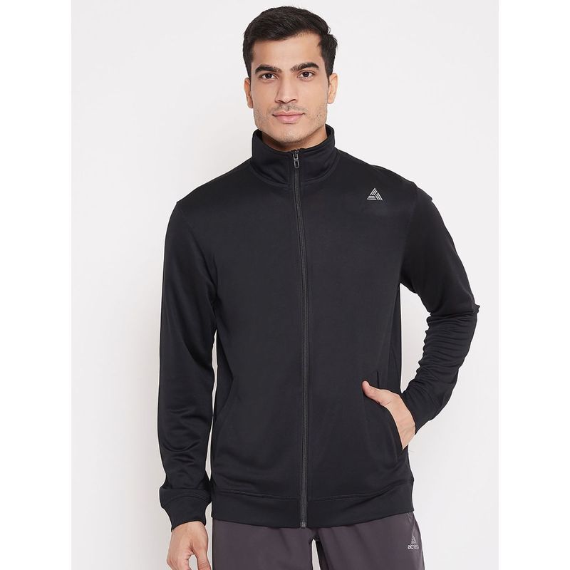 Athlisis Men Black Collar Sporty Zipper Jacket (XL)