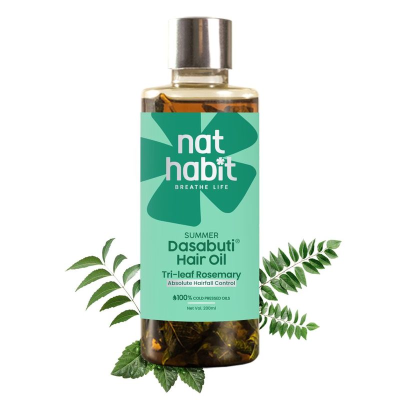 Nat Habit Trileaf Rosemary Hair Fall Control Summer Ayurvedic Hair Oil With Hibiscus, Neem & Curry