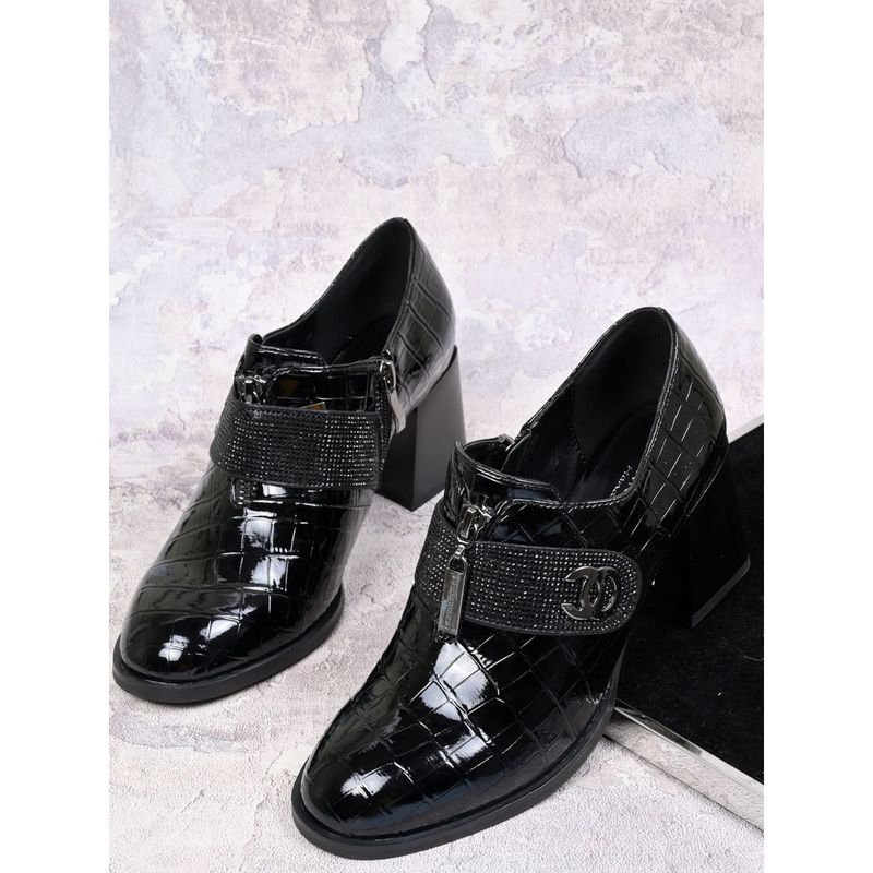 Ronnie Grey Women Black Animal Print Loafers (EURO 35)