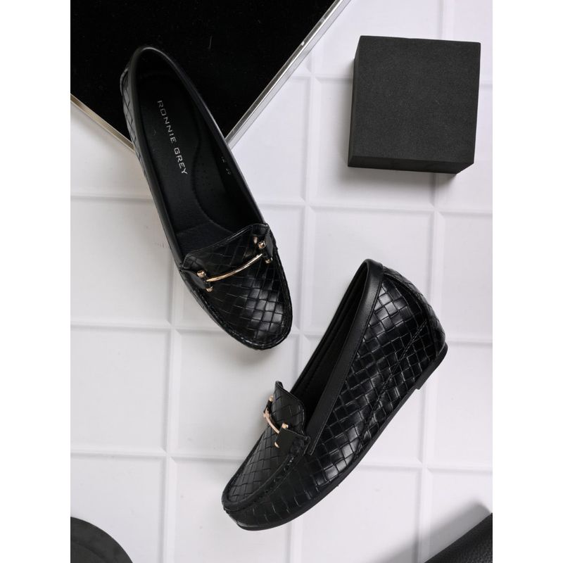 Ronnie Grey Women Black Woven Loafers (EURO 36)