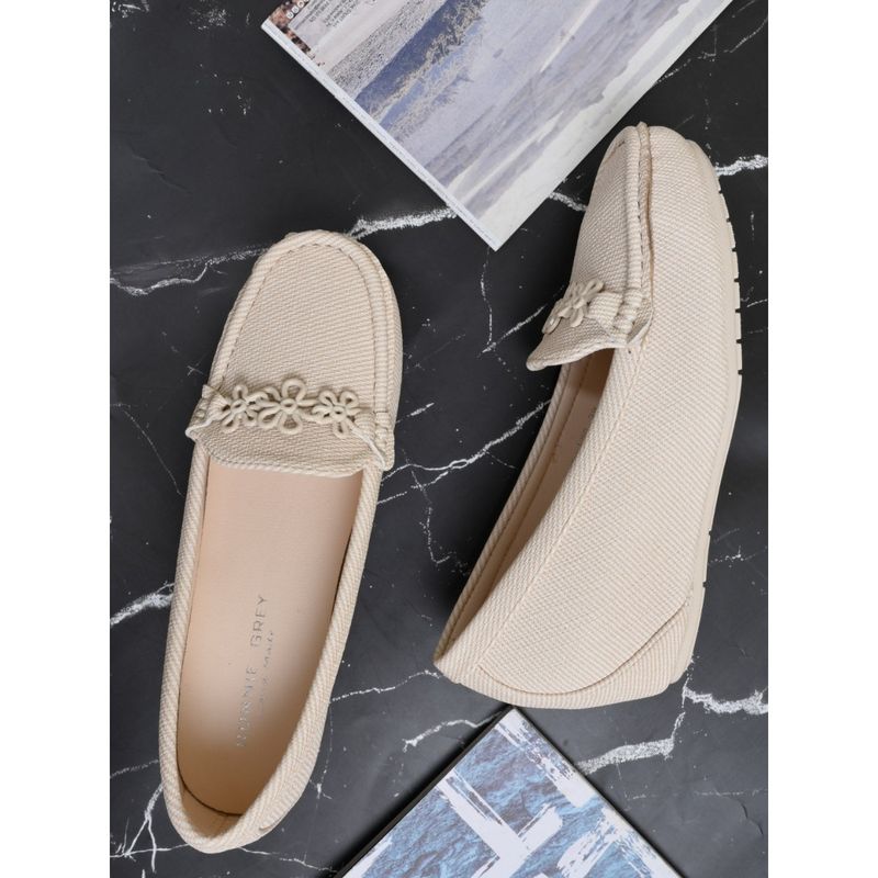Ronnie Grey Women Cream Striped Wedge Heel Loafers (EURO 38)