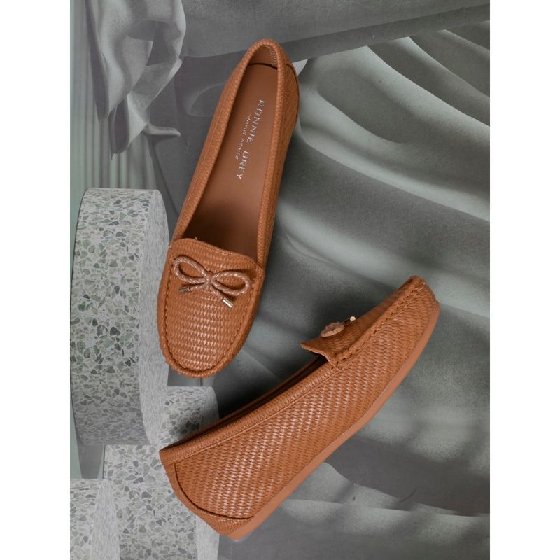 Ronnie Grey Women Brown Basket Weave Textured Loafers (EURO 38)