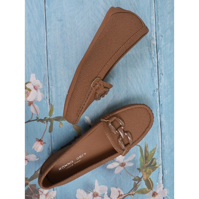Ronnie Grey Women Camel Striped Loafers (EURO 36)