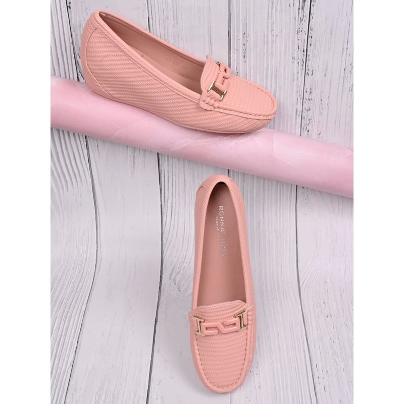 Ronnie Grey Women Pink Basket Weave Textured Loafers (EURO 36)
