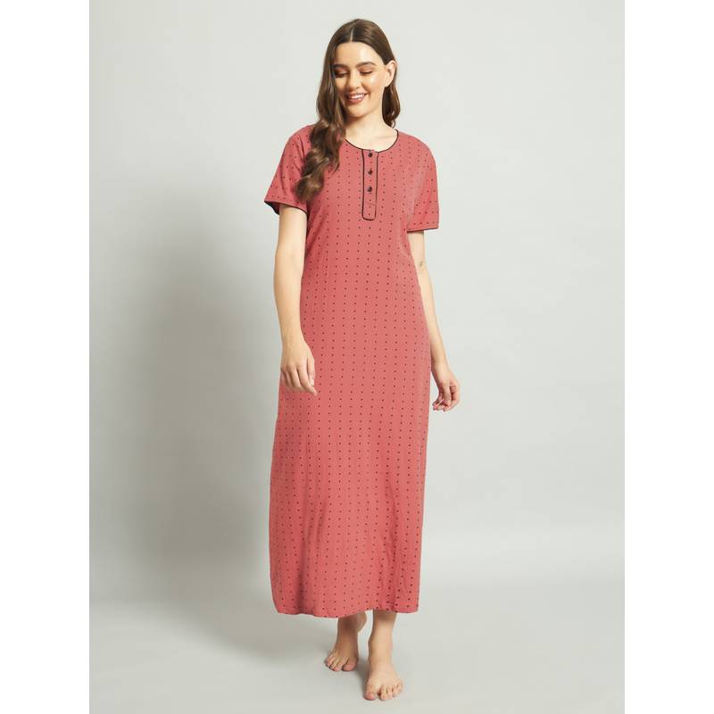 SEPHANI Women Hosiery Cotton Coral Nighty (L)