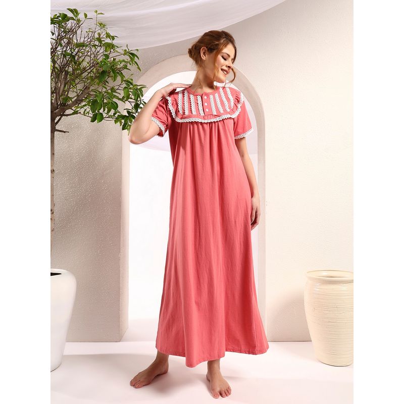 SEPHANI Women Hosiery Cotton Coral Nighty (M)