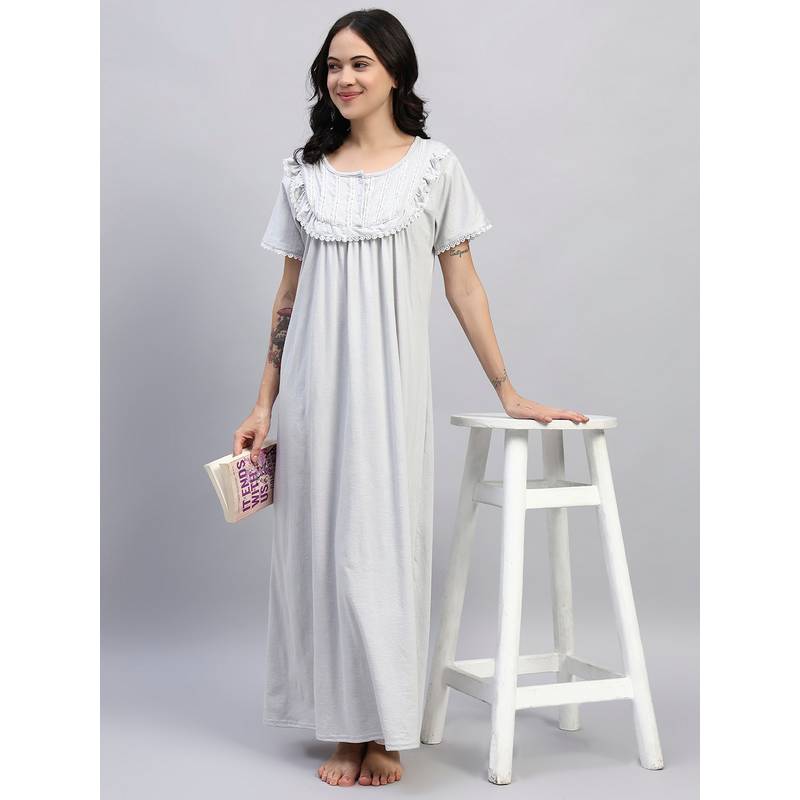 SEPHANI Women Hosiery Cotton Grey Nighty (M)