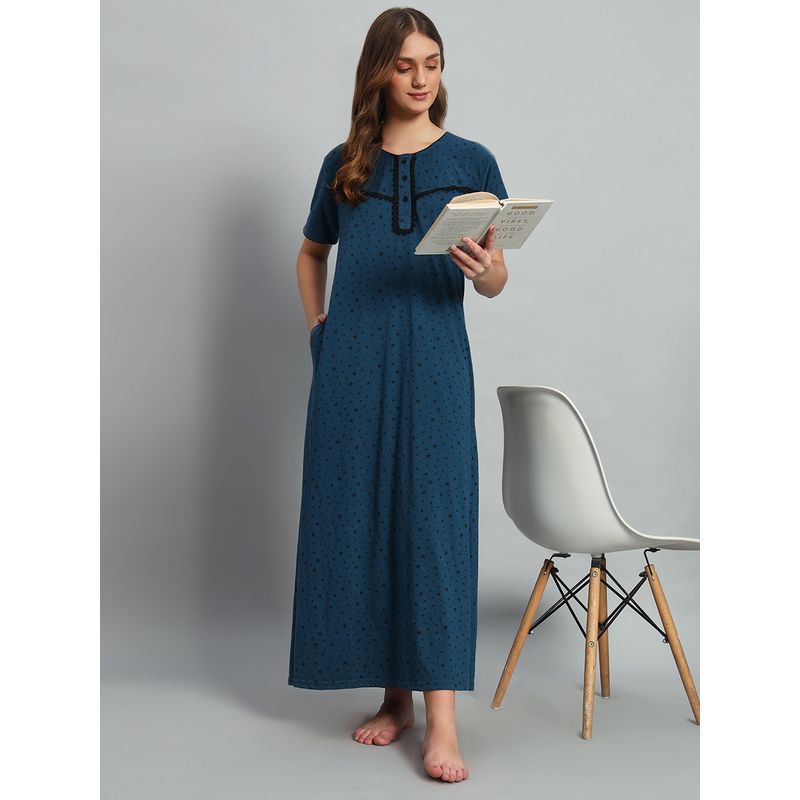 SEPHANI Women Hosiery Cotton Blue Nighty (L)