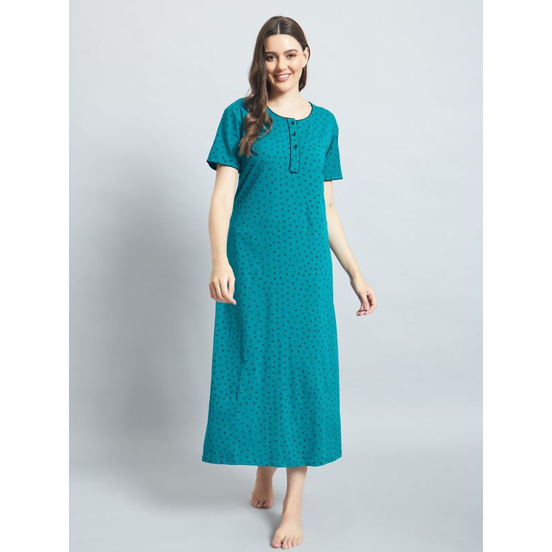 SEPHANI Women Hosiery Cotton Teal Nighty (L)