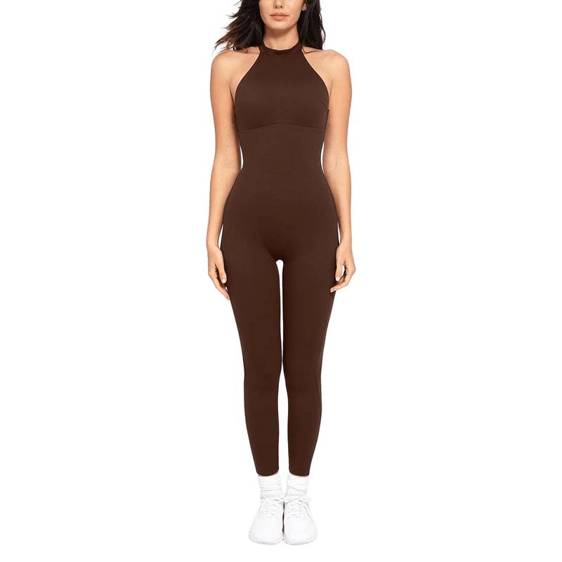 Shop The Edit Women Brown Solid Fitted Shapewear Jumpsuit (L)