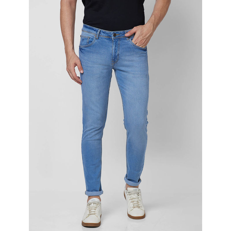 Giordano Blue Slim Fit Solid Mid Waist Clean Look Jeans (30)