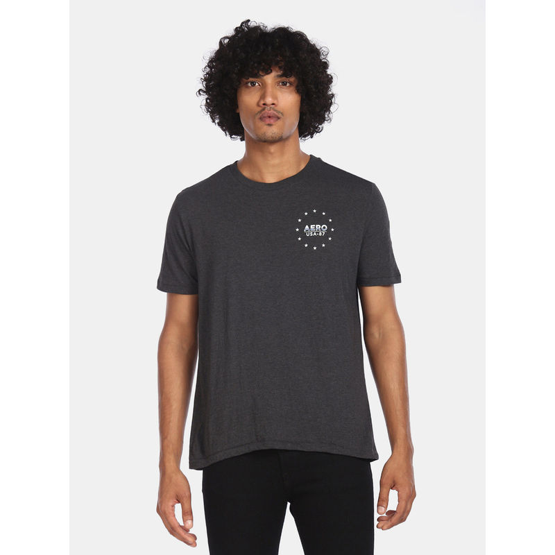 Aeropostale Men Grey Brand Print Heathered T-Shirt (M)