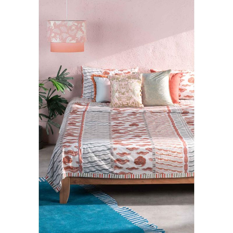 Freedom Tree Multi-Color Lining Printed Cotton Double Bed Cover (Queen)