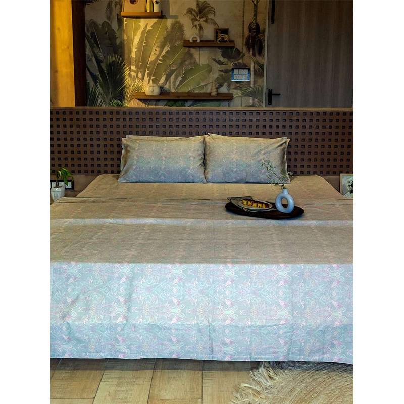 Reysha Paisley Sage 400 TC Bedsheet with 2 Pillow Covers (Queen)