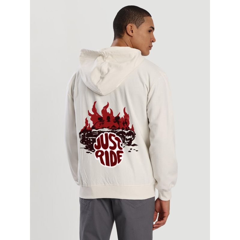 Bene Kleed Men Relaxed Front Zipper Graphic Print White Hoodie (S)