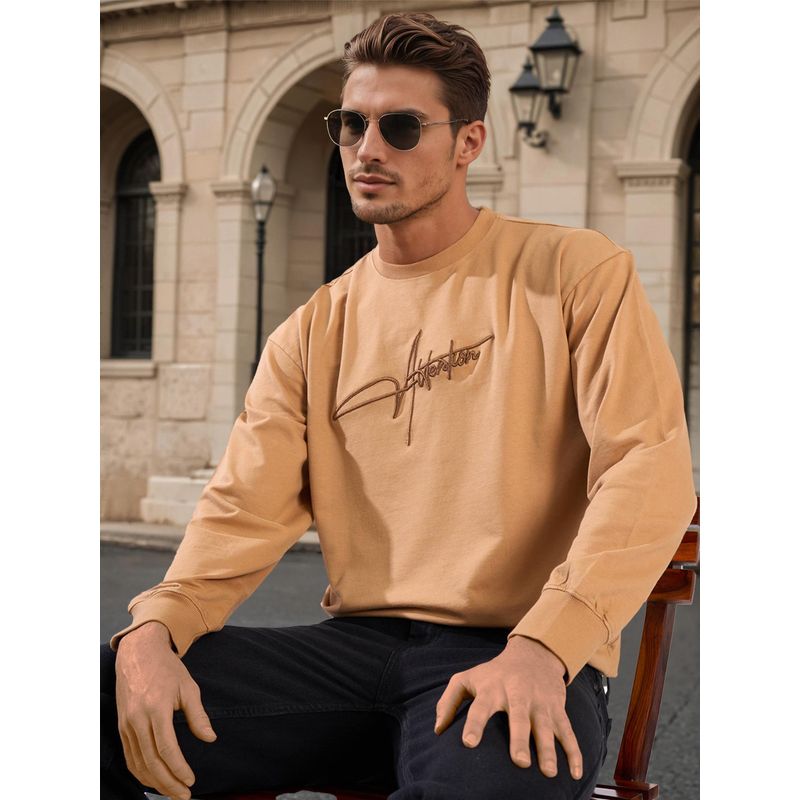 Bene Kleed Men Khaki Relax Fit Embroidered Sweatshirt (S)