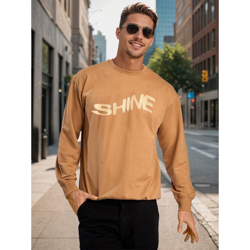 Bene Kleed Men Khaki Relax Fit Lightweight Printed Sweatshirt (M)