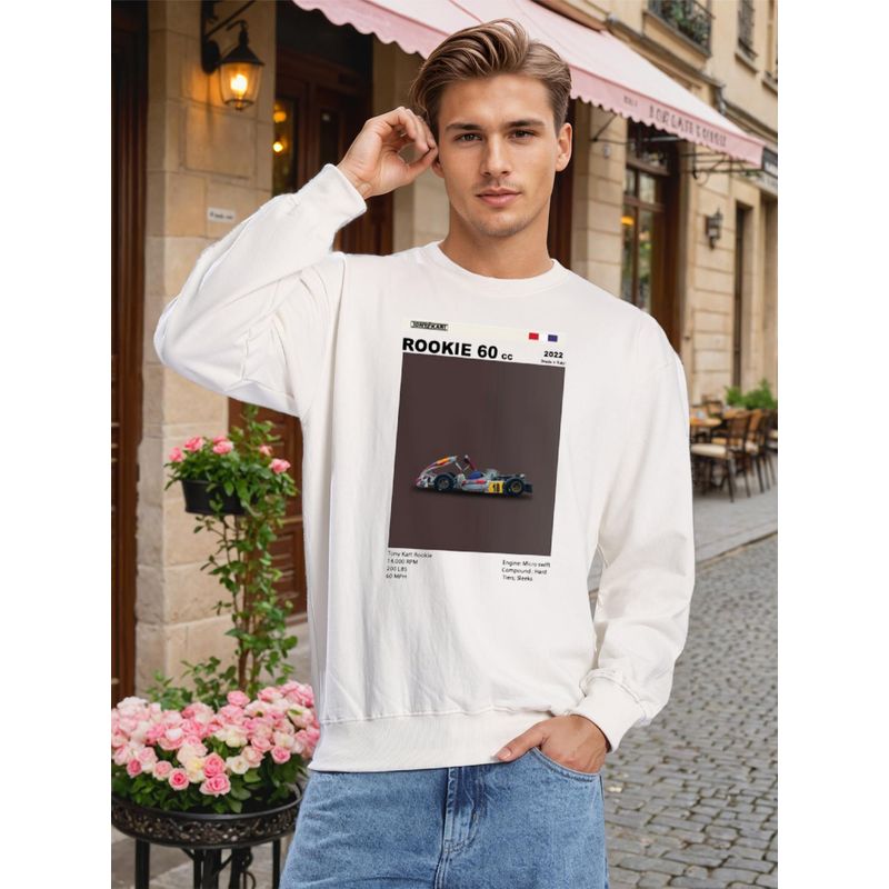 Bene Kleed Men Crew Neck Drop Shoulder Graphic Printed Off White Sweatshirt (M)