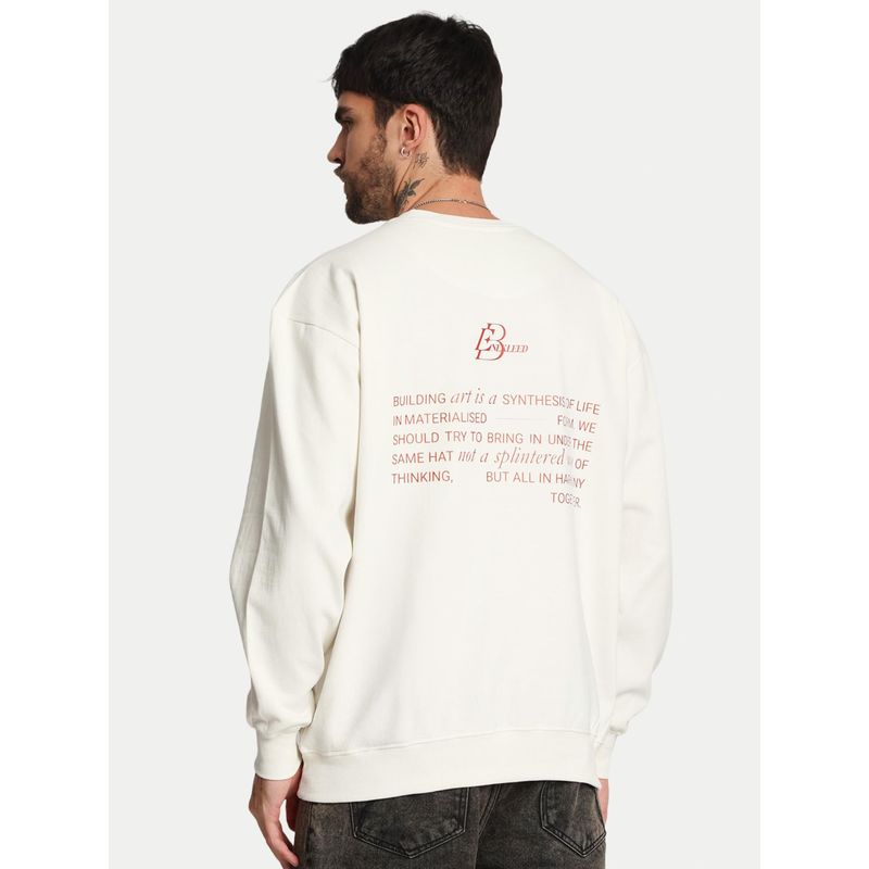 Bene Kleed Men Crew Neck Drop Shoulder Graphic Printed Off White Sweatshirt (M)