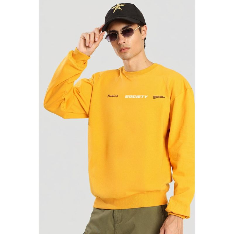 Bene Kleed Men Crew Neck Drop Shoulder Graphic Printed Mustard Sweatshirt (S)
