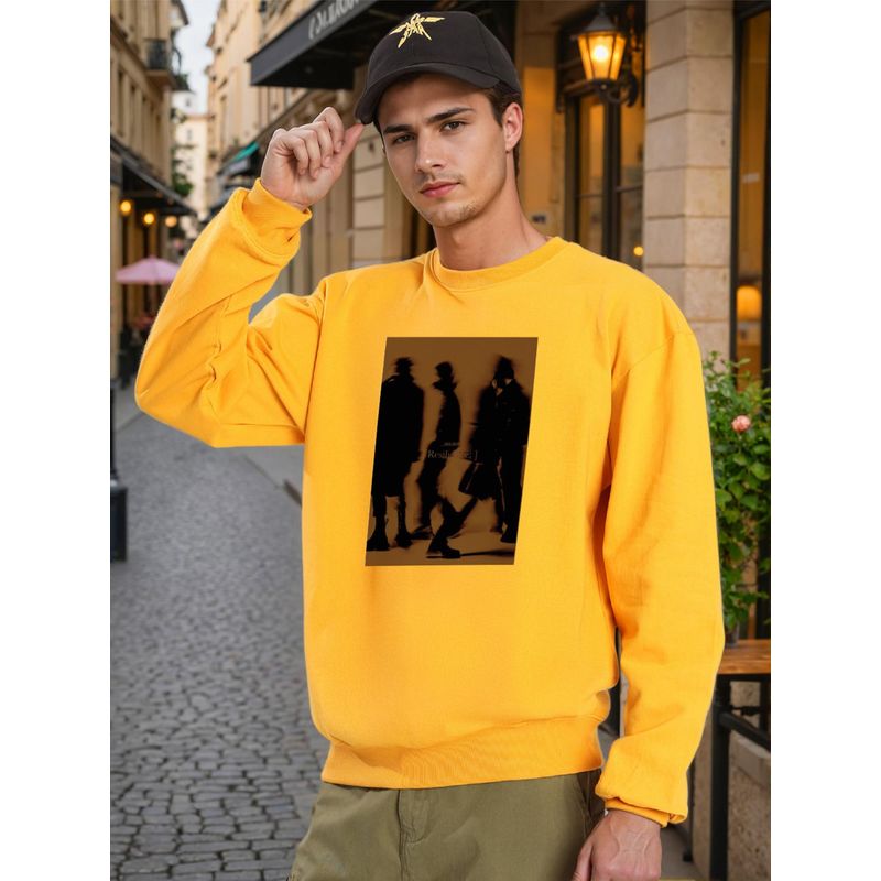 Bene Kleed Men Crew Neck Drop Shoulder Printed Mustard Sweatshirt (S)
