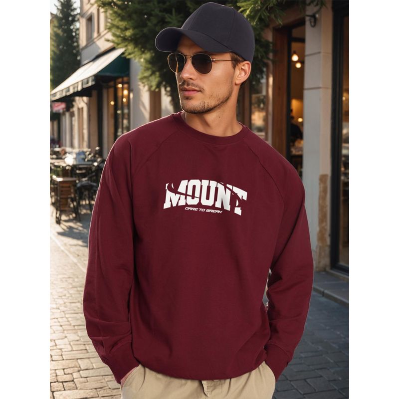 Bene Kleed Men Maroon Relax Fit Raglan Lightweight Printed Sweatshirt (M)
