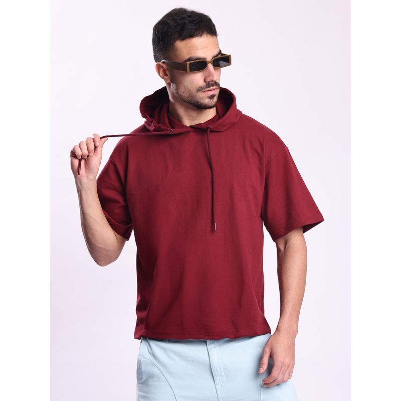 Bene Kleed Men Maroon Half Sleeve Relax Fit Hoodie (M)