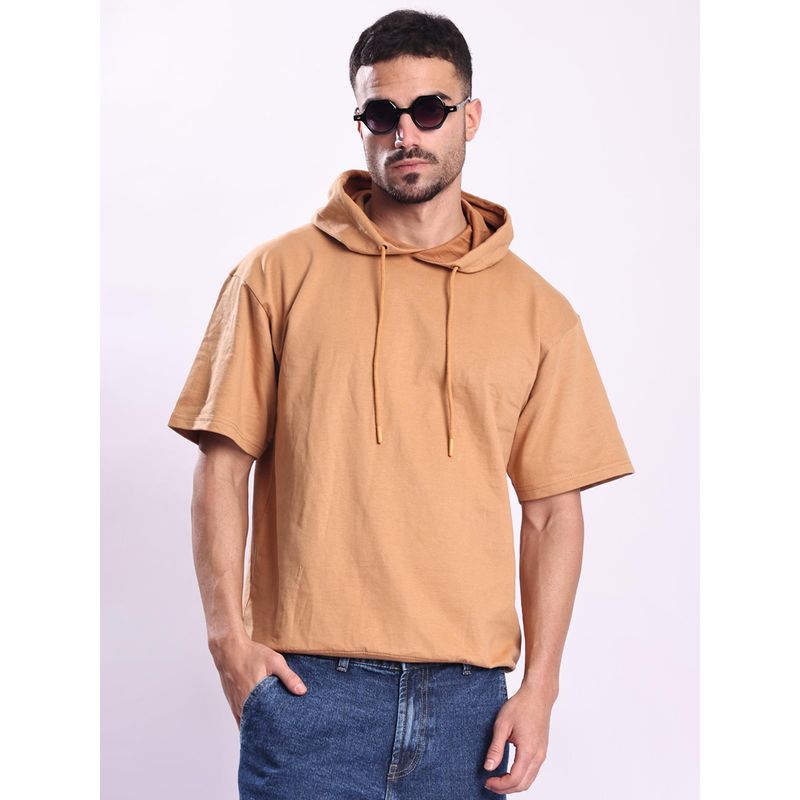Bene Kleed Men Khaki Half Sleeve Relax Fit Hoodie (S)