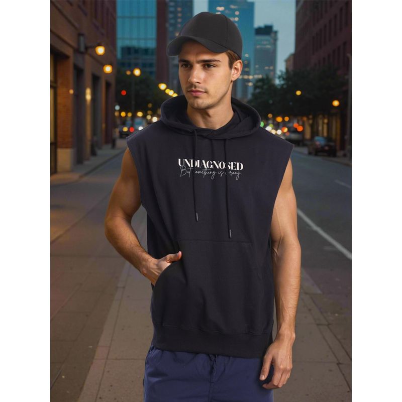 Bene Kleed Navy Blue Men Sleeveless Kangaroo Pocket Hoodie (S)
