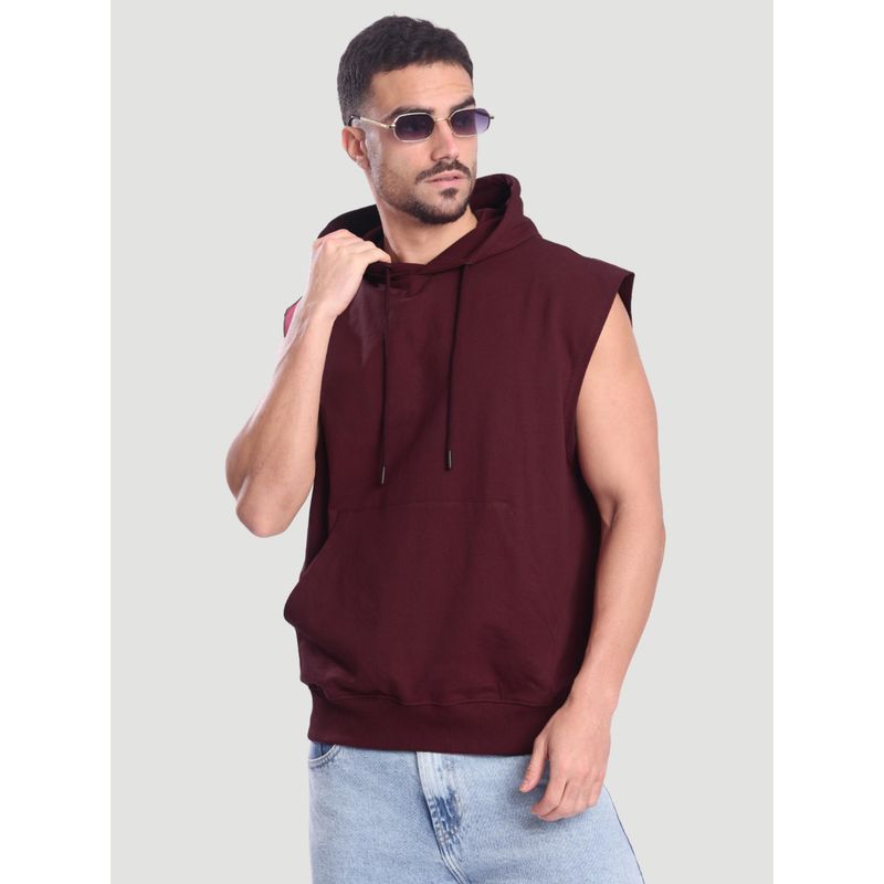 Bene Kleed Burgundy Men Sleeveless Kangaroo Pocket Hoodie (S)
