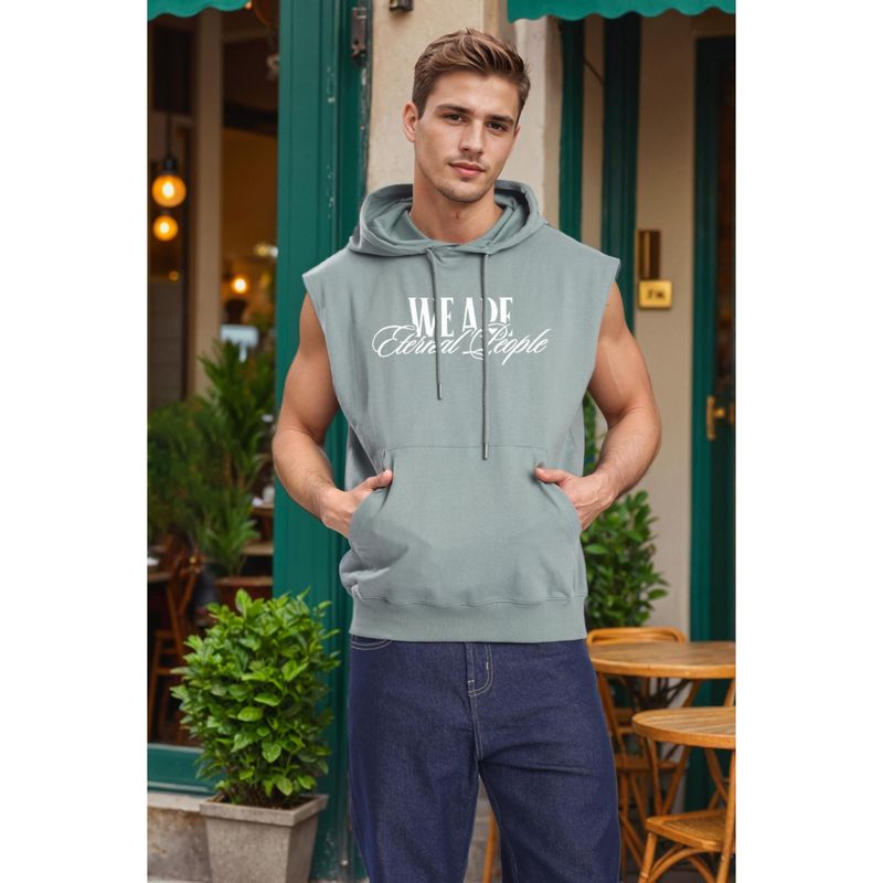Bene Kleed Green Men Sleeveless Kangaroo Pocket Hoodie (S)