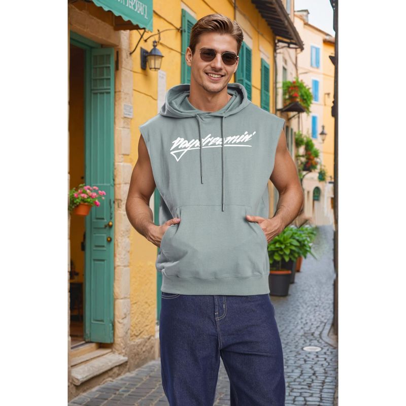 Bene Kleed Green Men Sleeveless Kangaroo Pocket Hoodie (S)