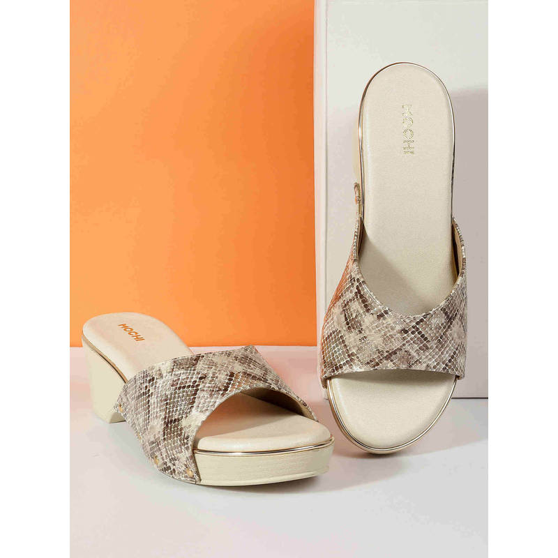 Mochi Women Beige Open Casual Sandal Heels (EURO 37)
