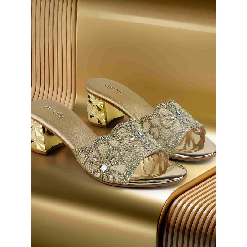 Metro Women Gold Open Casual Sandal Heels (EURO 36)